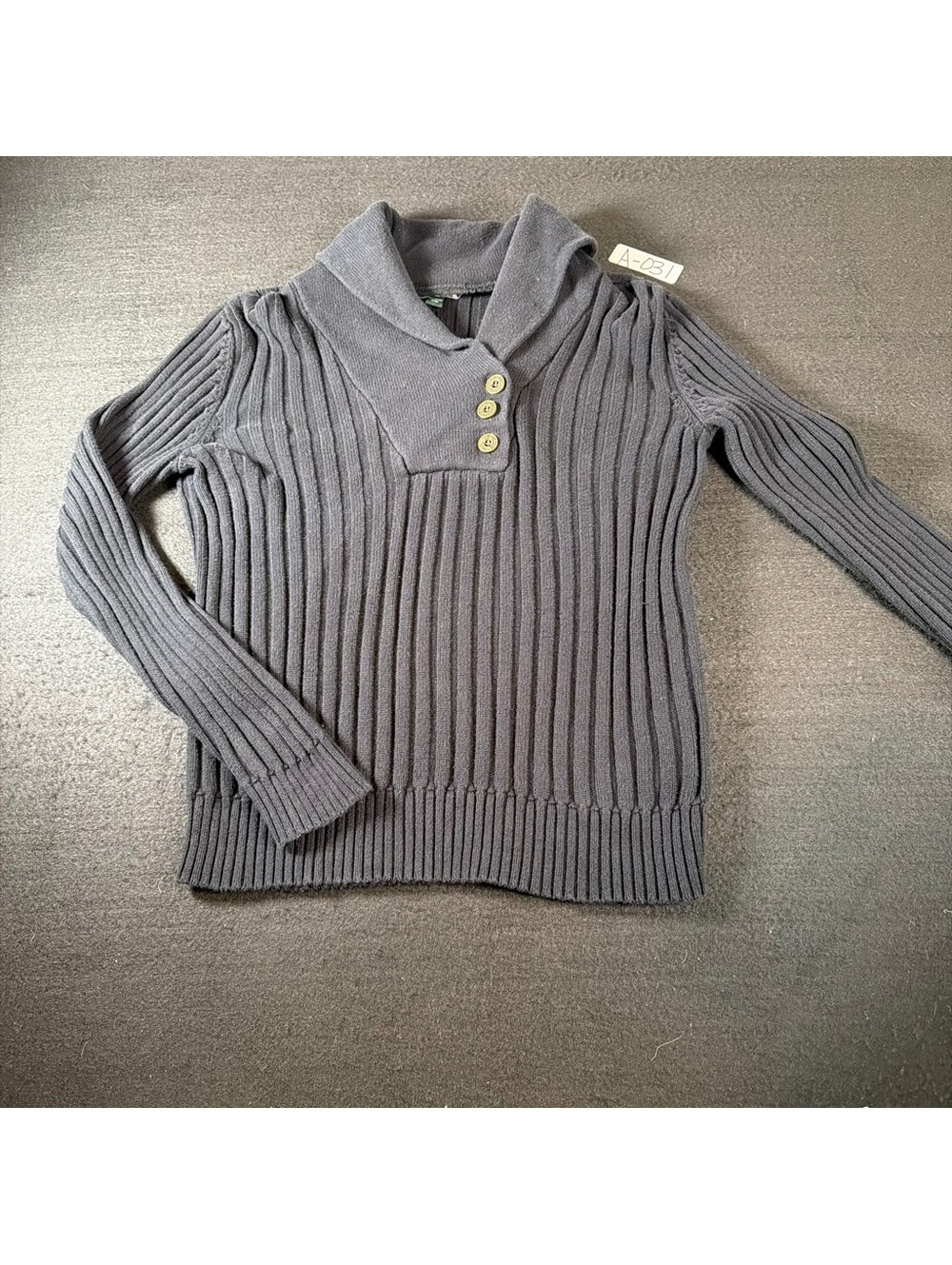 LRL Ralph Lauren Women XL Black Ribbed Cotton Sweater Shawl Collar Button Preppy